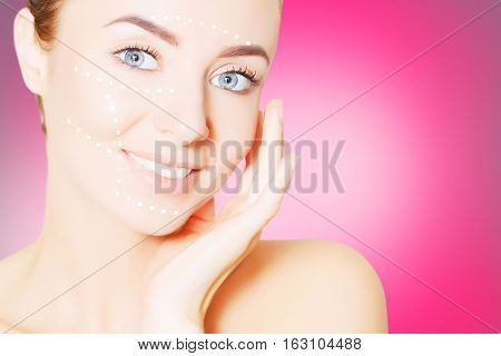 renovating skin concpet. woman face portrait with lifting marks