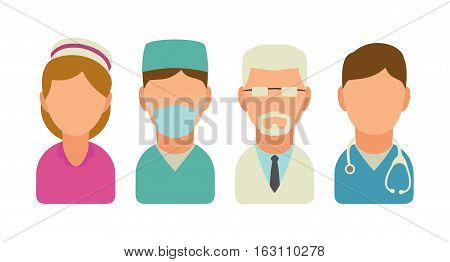 Set medical people icon. Vector flat illustration isolated on white background.
