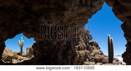 Cave at Isla Pia Pia Salar de Uyuni Bolivia