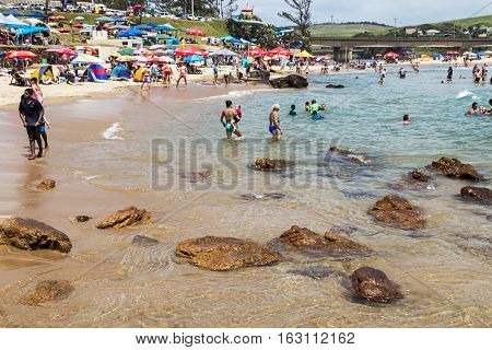 People On Early Morning Beach At Scottburgh In  South Africa