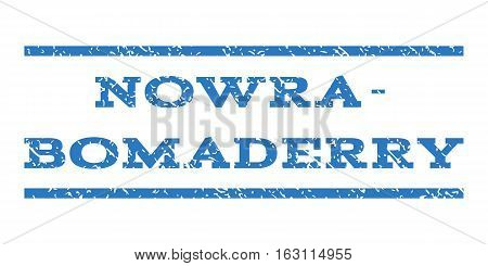 Nowra-Bomaderry watermark stamp. Text tag between horizontal parallel lines with grunge design style. Rubber seal stamp with unclean texture.