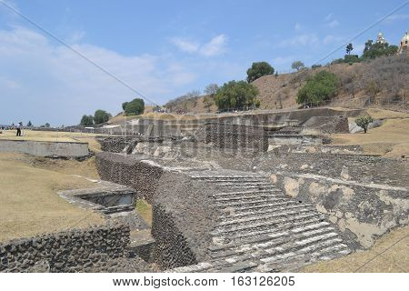 Ruins at the pre-Columbian archeological site of Cholula in the state of Puebla, Mexico