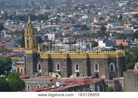 View of the city of Cholula from the top of a pyramid. The city has over 365 church so no matter where you look you will see one or more. Puebla, Mexico