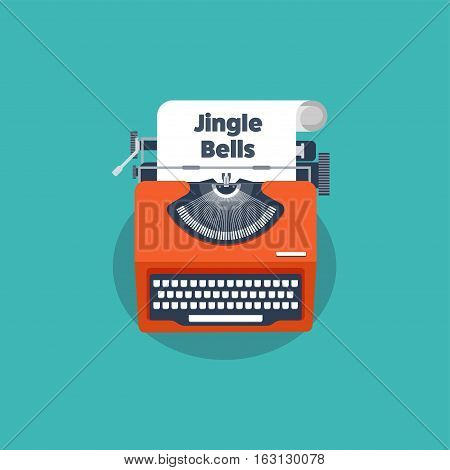 Typewriter in a flat style. Christmas wish list. Jingle bells. New year. 2017. December holidays.
