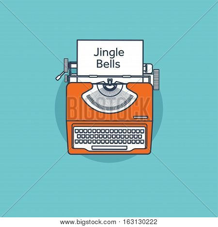 Typewriter in a flat style. Christmas wish list. Letter to Santa. New year. 2017. December holidays. Jingle Bells