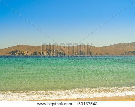 Ftelia Beach In Mykonos Aegean Sea In Greece