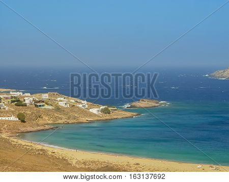 Ftelia Beach Under The Blue Sky In Mykonos, Greece