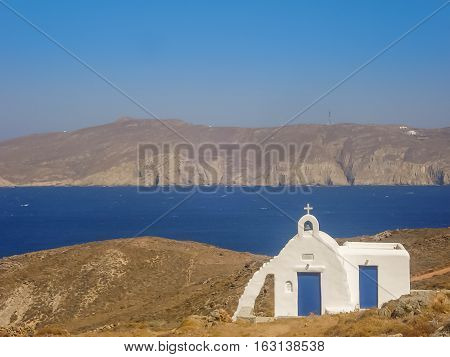 Ftelia Beach Under The Blue Sky In Mykonos, Greece