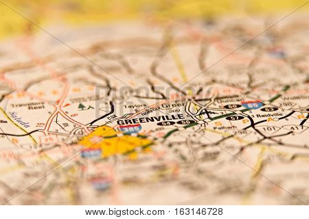 greenville south carolina usa area on a map