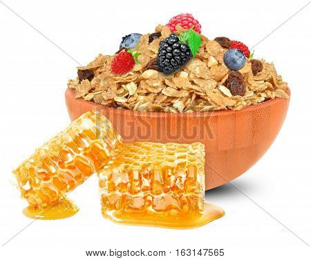 cereal muesli and honeycomb isolated on white background