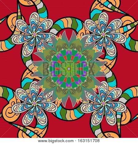 Mandalas Background. Red Pink Green. Stripe. Vector Illustration.