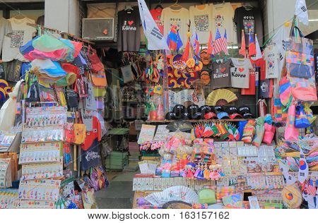 SEOUL SOUTH KOREA - OCTOBER 20, 2016: Souvenir shop in Insadong Ssamji shopping street.