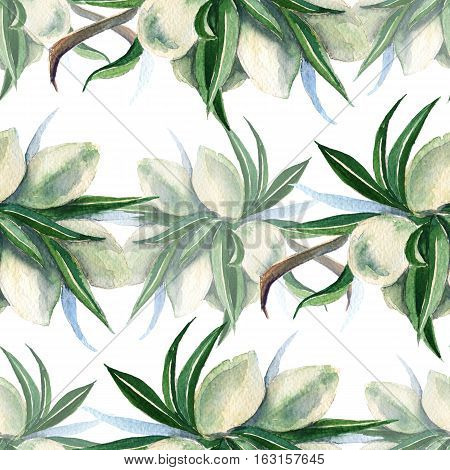 Background of the branches of the almonds. Seamless pattern. Pattern for fabric. Watercolor illustration.