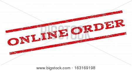 Online Order watermark stamp. Text tag between parallel lines with grunge design style. Rubber seal stamp with dust texture. Vector red color ink imprint on a white background.