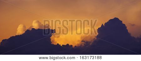 Panorama of clouds in the evening sky