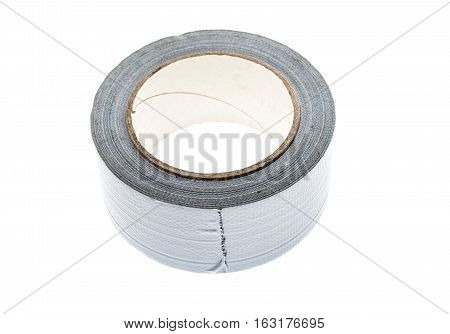 Silver Duct Gaffer Repair Tape Roll Isolated On White.