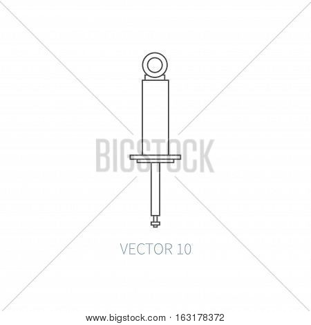 Line flat vector icon car repair part - snubber. Internal combustion engine elements. Industrial. Cartoon style. Illustration, element for your design. Simple. Monochrome. Auto service. Maintenance.