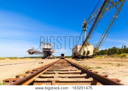Railway in a career and multi bucket excavator, giant stacker, absetzer in career