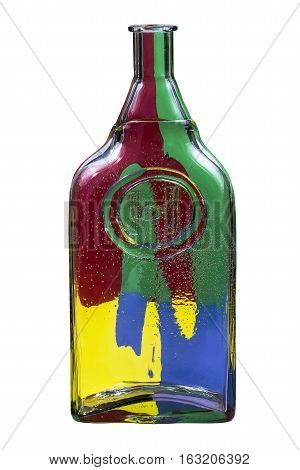 Glass bottle on a white background with an abstract pattern