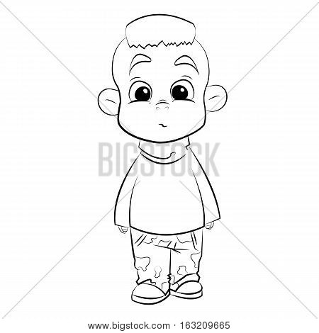 line art boy on millitary pants on white background