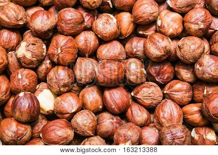 hazelnuts or cobnuts background, backdrop or texture
