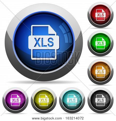 XLS file format icons in round glossy buttons with steel frames
