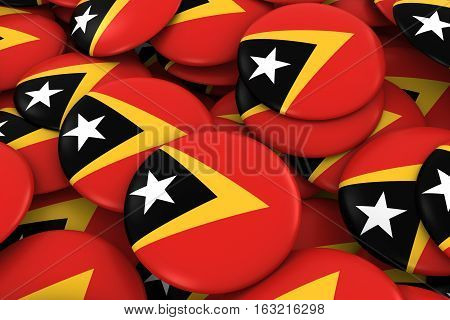 East Timor Badges Background - Pile Of Timorese Flag Buttons 3D Illustration