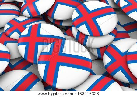 Faroe Islands Badges Background - Pile Of Faroese Flag Buttons 3D Illustration