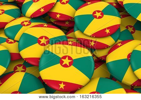 Grenada Badges Background - Pile Of Grenadian Flag Buttons 3D Illustration