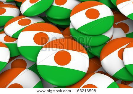 Niger Badges Background - Pile Of Nigerien Flag Buttons 3D Illustration