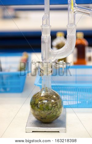 Soxhlet Extractor.Percolator-boiler and reflux.distillation flask on heating element.Organic chemistry class.Pharmacy Extraction