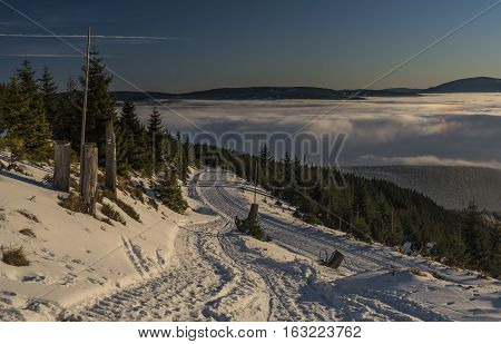 Sunrise In Jeseniky Mountains In Christmas Time Near Kralicky Sneznik Hill