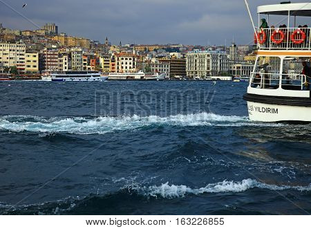 ISTANBUL TURKEY - 03 NOVEMBER 2013: View of the Golden Horn Istanbul. Turkey.