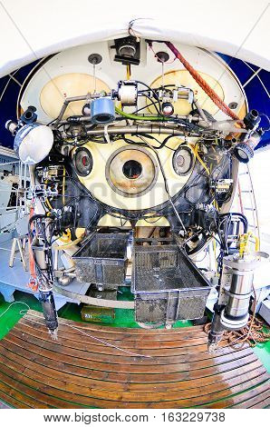 Scientific submarine at expedition researching deep water