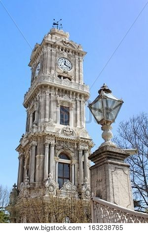 Clocktower of Dolmabahce Palace in Istanbul, Turkey
