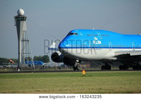 Amsterdam the Netherlands - August 18th 2016: PH-BFD KLM Royal Dutch Airlines Boeing 747-406(M) taking off from Polderbaan Runway Amsterdam Airport Schiphol