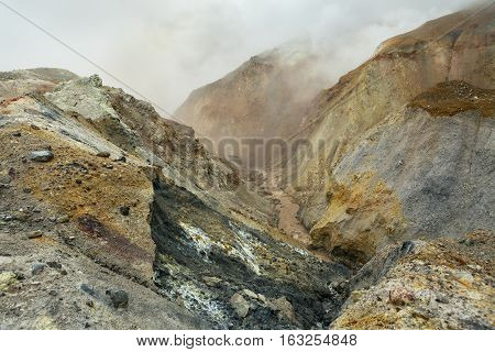 Stream from the melting of glaciers on the active volcano Mutnovsky.