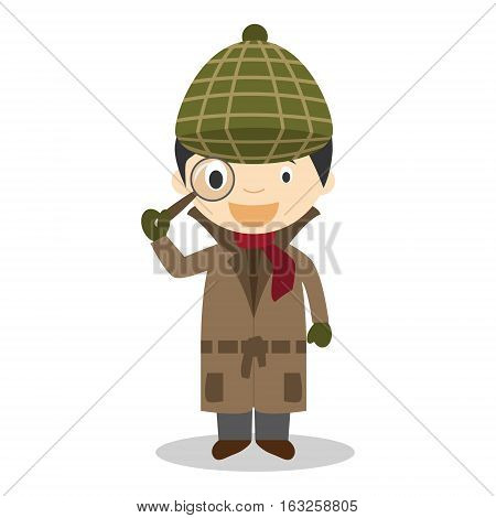 Cute cartoon vector illustration of a detective