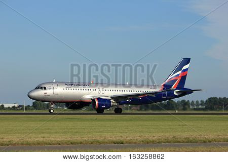 Amsterdam the Netherlands - August 18th 2016: VP-BLR Aeroflot - Russian Airlines Airbus A320-214 taking off from Polderbaan Runway Amsterdam Airport Schiphol