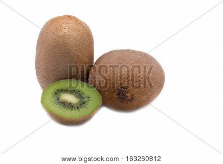 ripe kiwi fruit slices isolated on White Background