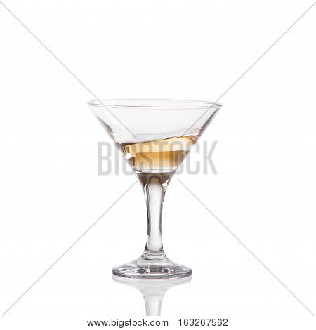 Wine Swirling In A Goblet Martini Glass, Isolated On A White Background