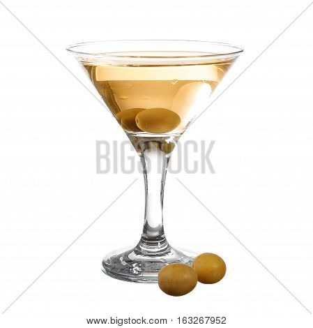 Martini With Olive On Fancy Skewer, Isolated On White. Includes Pro Clipping Path.