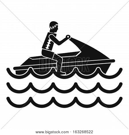 Man on jet ski rides icon. Simple illustration of man on jet ski rides vector icon for web