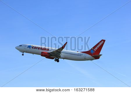 Amsterdam the Netherlands - November 25th 2016: PH-CDH Corendon Dutch Airlines Boeing 737 taking off from Polderbaan Runway at Amsterdam Airport Schiphol