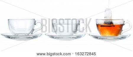 Tea Glass Splash In Sufficient Amount Set Collage On White Background