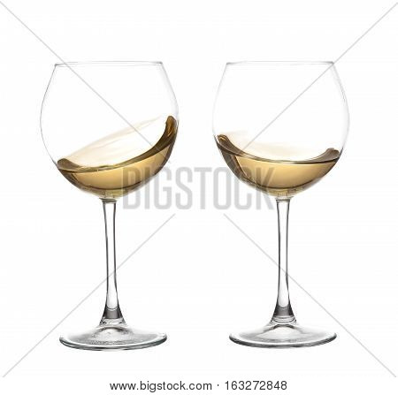 Set of glasses with WHITE wine on white