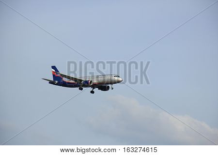 Amsterdam Schiphol Airport - April 1st 2016: VP-BKY Aeroflot - Russian Airlines Airbus A320-214 approaching Polderbaan runway arriving from Moskow Russia