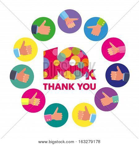 Vector template 10K Thanks subscribers greetings colorful figures Like