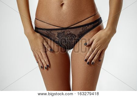 Beautiful Sexy Fitness Blonde Posing In Lingerie On White Background, Catalog, Book