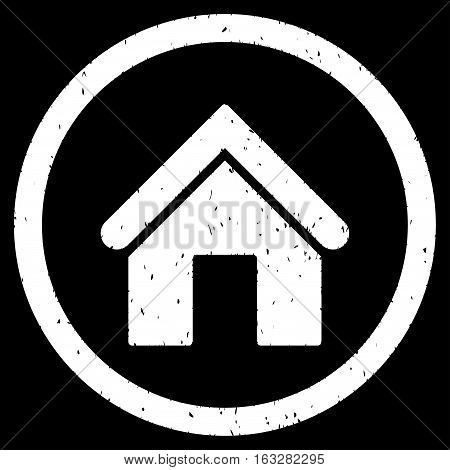 Home rubber seal stamp watermark. Icon vector symbol with grunge design and dirty texture. Scratched white ink sign on a black background.